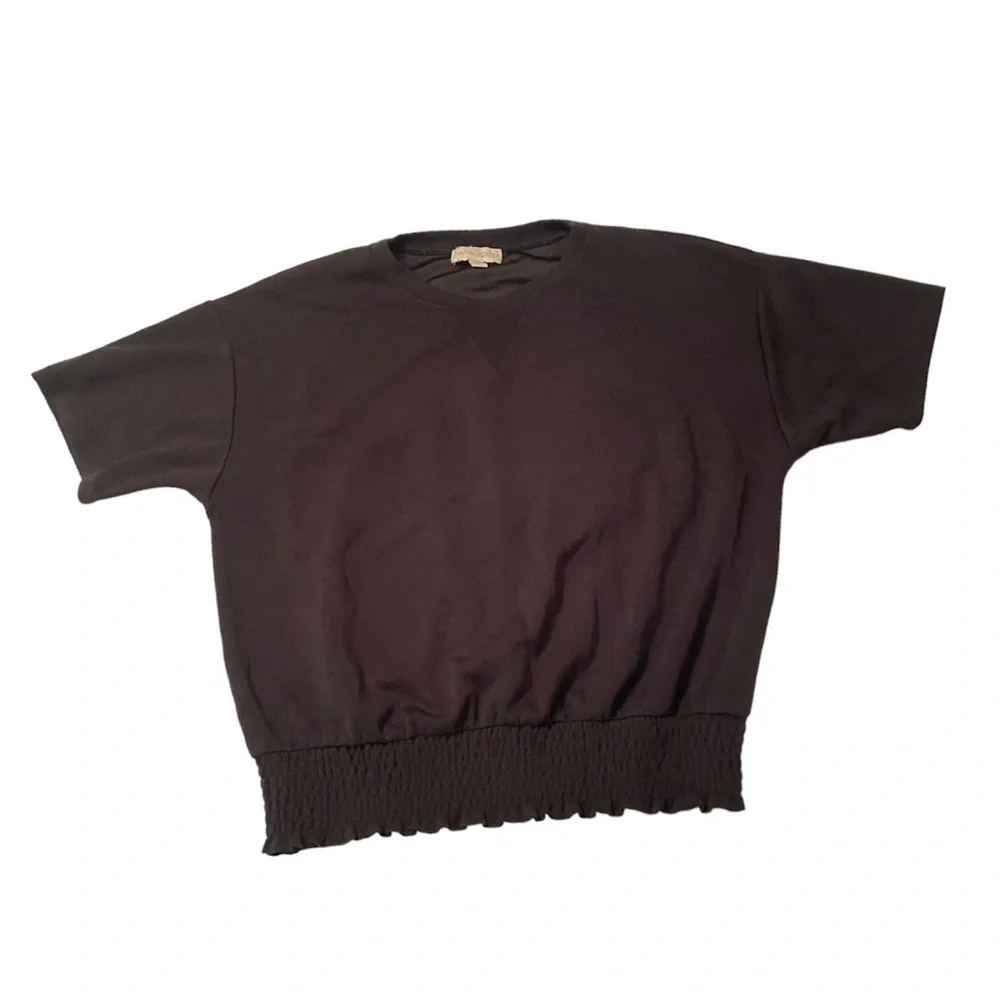 Cynthia Rowley Black Short Sleeved Sweatshirt Crop Top Ruched Waist Size Medium - Picture 1 of 8